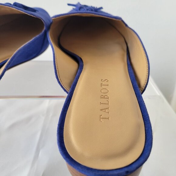 Talbots Blue Suede Leather Tassel Pointed Toe Mules (Size: 9½M) - Picture 5 of 13